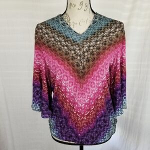 Democracy Geometric Print 3/4" Angel Wing Sleeves‎ Bubble Hem Blouse Size M